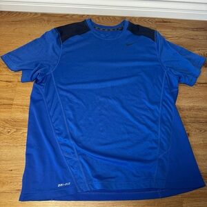 Nike T-Shirt Men's XL Blue Dri Fit Track Crew Neck Pullover Straight Hem Stretch